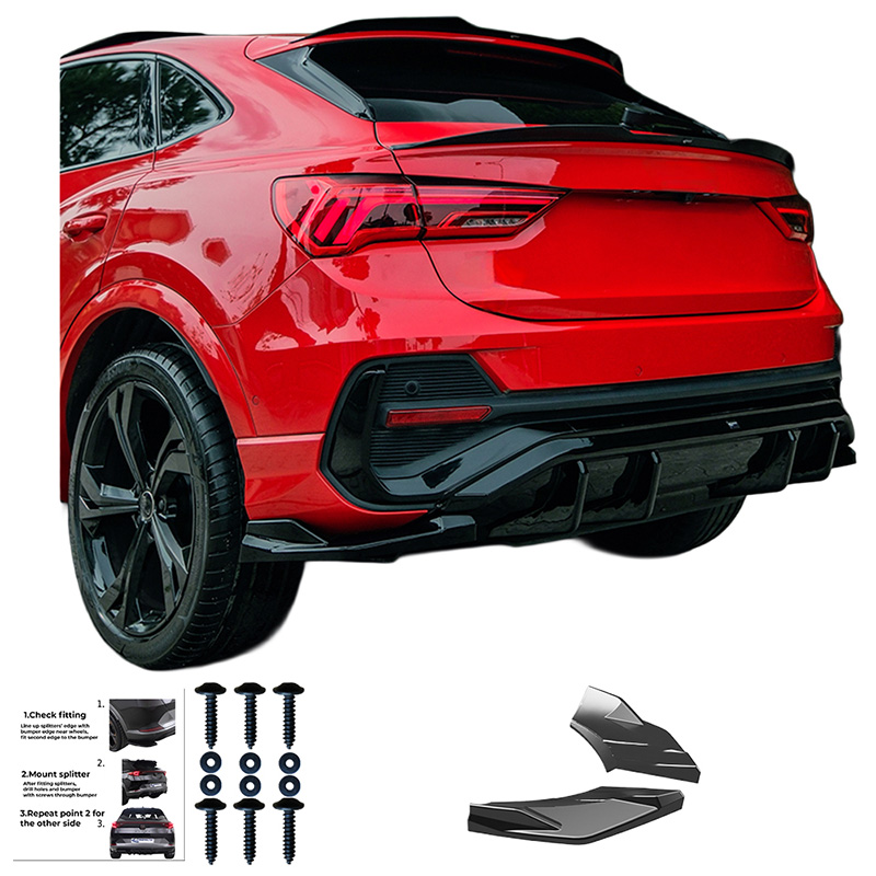 Oneway Achterbumperskirts (Hoeken)  Audi Q3 (F3N) Sportback S-Line 2019-2025 excl. RSQ3 - Glanzend zwart