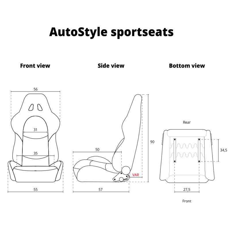 Sportstoel 'TN' - Zwart Kunstleder + Rode stiksels - Dubbelzijdig verstelbare rugleuning - incl. sledes