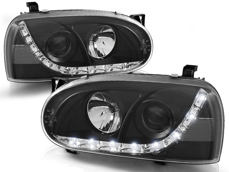 Koplampen VW Golf III Devil Eyes DRL look zwart