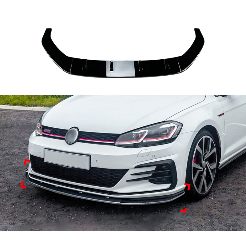 Voorspoilerlip  Volkswagen Golf VII (7.5) GTi/GTD/R/R-Line 2017-2019 (Glanzend Zwart ABS)