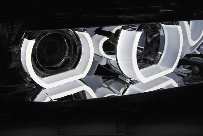 Koplampen BMW E90/E91 05-08 Angel Eyes U-Type 3D chroom