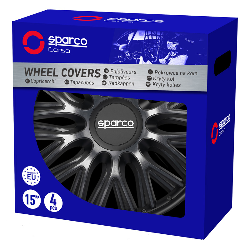 Sparco Wieldoppen Roma - 15-inch - Grijs/Zwart - Set van 4 stuks