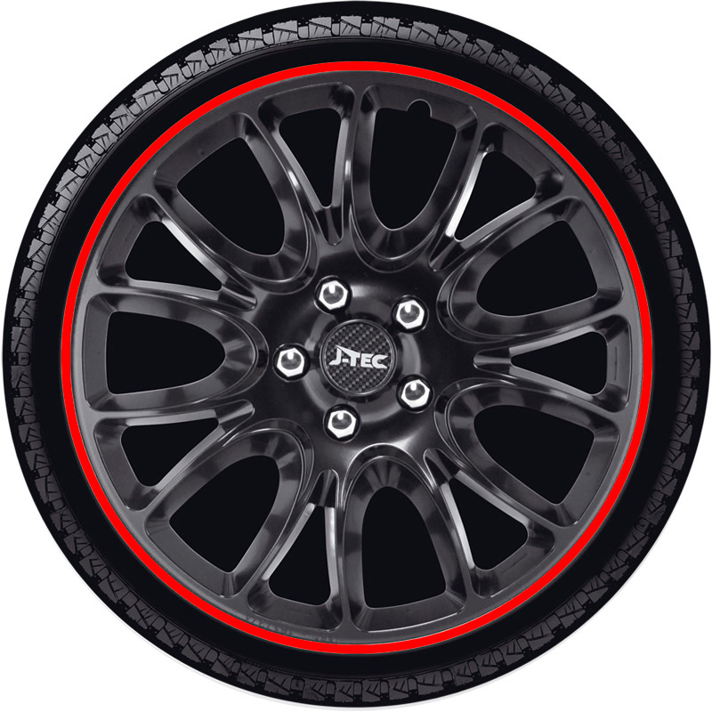 4-Delige J-Tec Wieldoppenset Hero GTR 15-inch zwart/rode rand