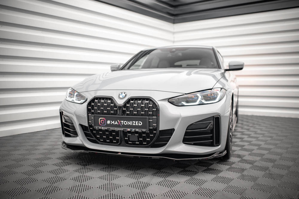 Voorspoiler V.1 BMW 4 Serie & i4 Gran Coupe M Pakket G26 Maxton Glans Zwart