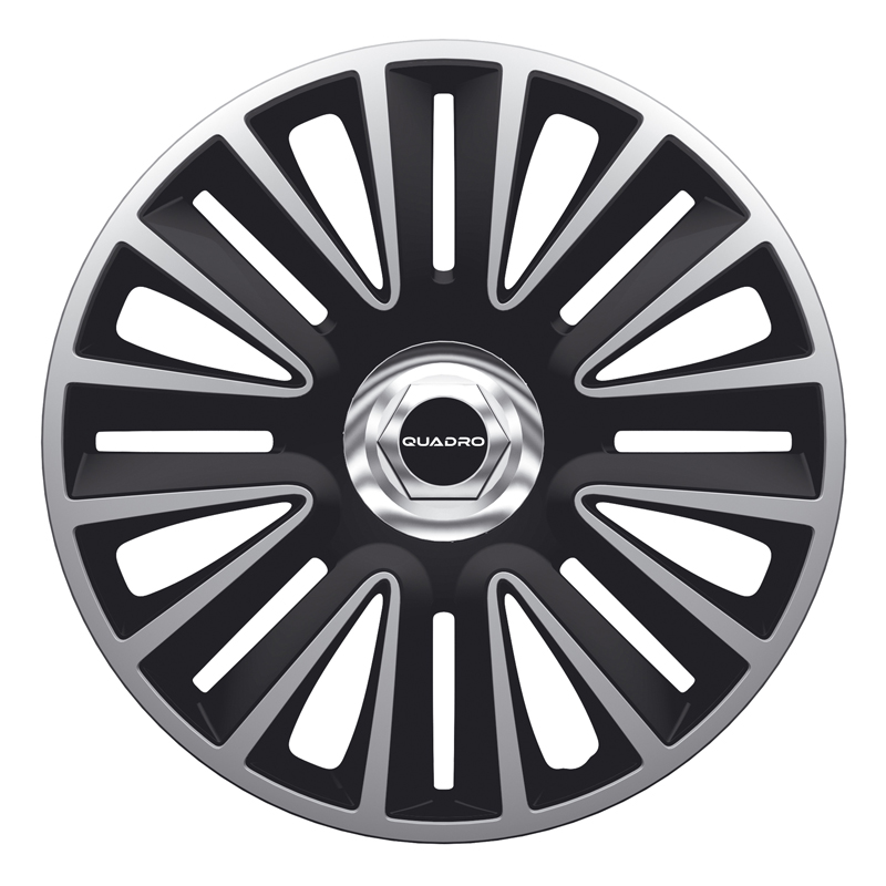 4-Delige Wieldoppenset Quadro Pro 14-inch zilver/zwart + chroom ring