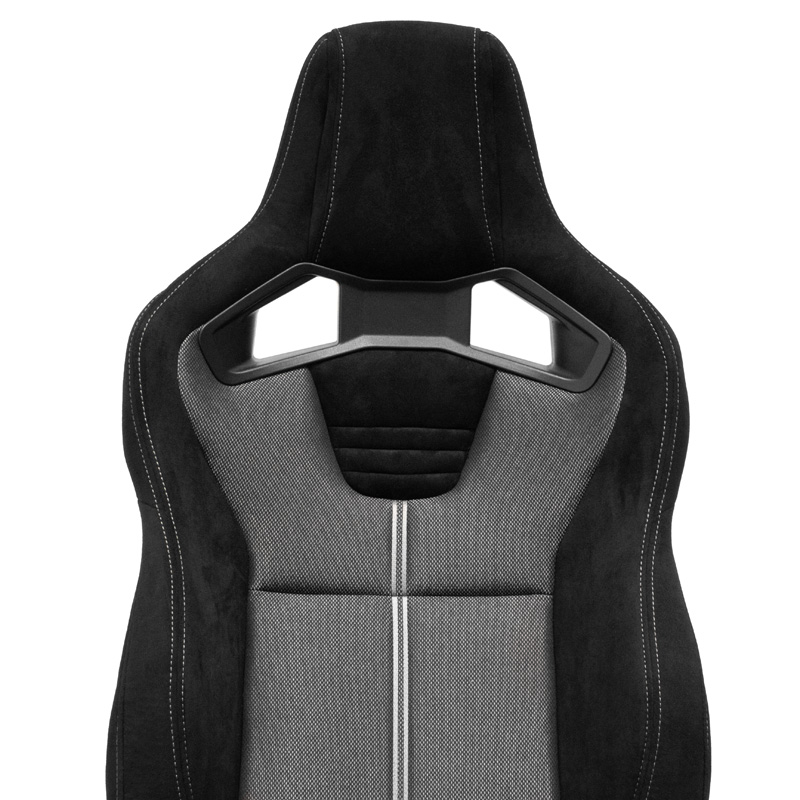 Sportstoel 'NK Premium' - Zwart Suede + Grijs 'Mesh' textiel - Dubbelzijdig verstelbare polyester rugleuning - incl. sledes