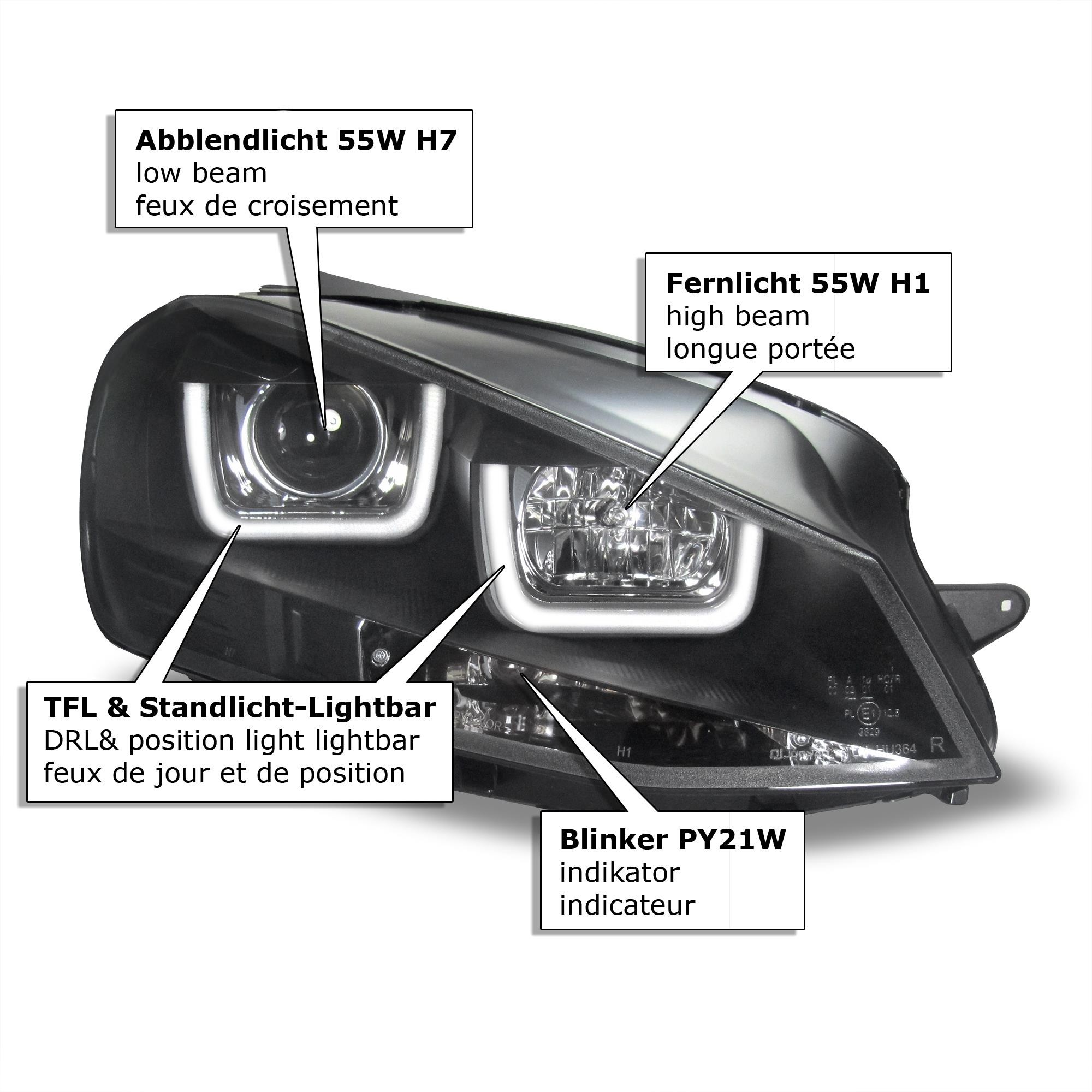 Koplampen VW Golf VII xenon-look 12- zwart