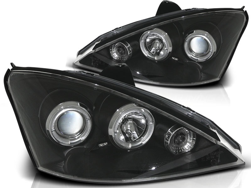 Koplampen Ford Focus 01-04 Angel Eyes zwart