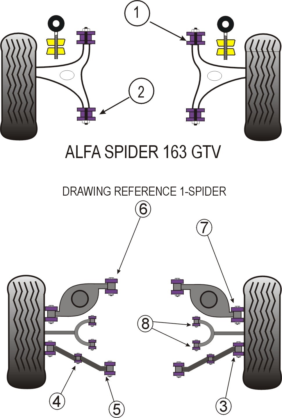 Alfa Romeo Spider, GTV 2.0 & V6  Rear Upper Wishbone Inner - Pow