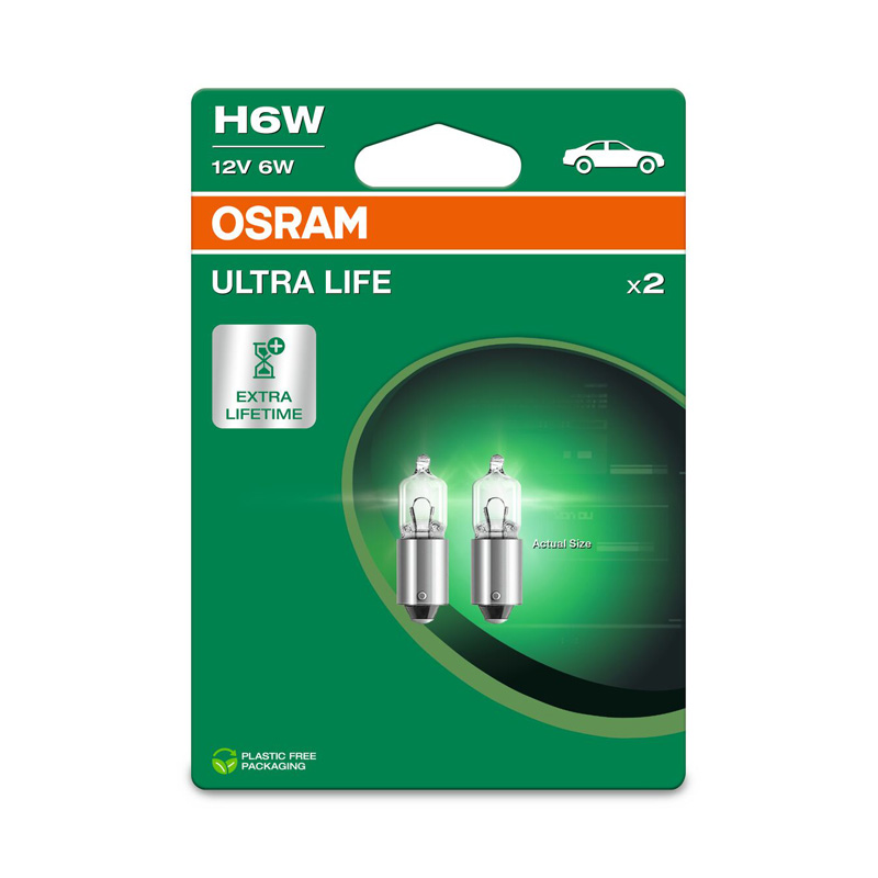 Osram Ultra Life Halogeen lampen - BAX9S (H6W) - 12V/6W - set à 2 stuks