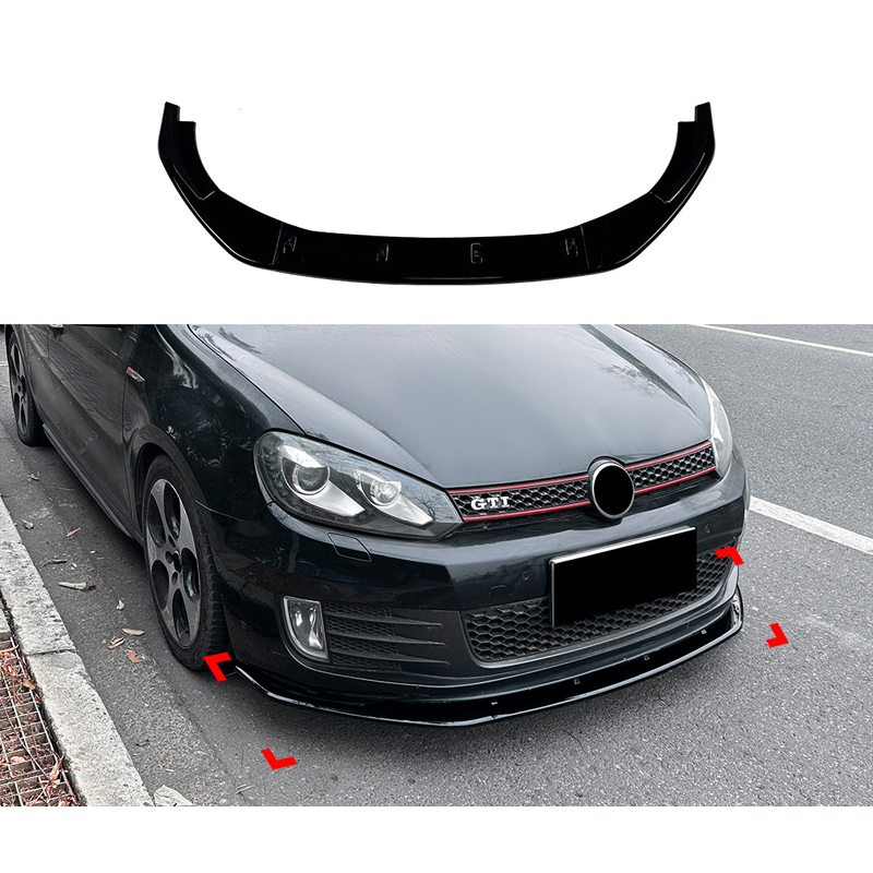 Voorspoilerlip  Volkswagen Golf VI GTi 2008-2012 (Glanzend Zwart ABS)