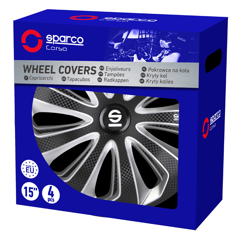 Sparco Wieldoppen Sicilia - 15-inch - Zwart/Zilver/Carbon - Set van 4 stuks