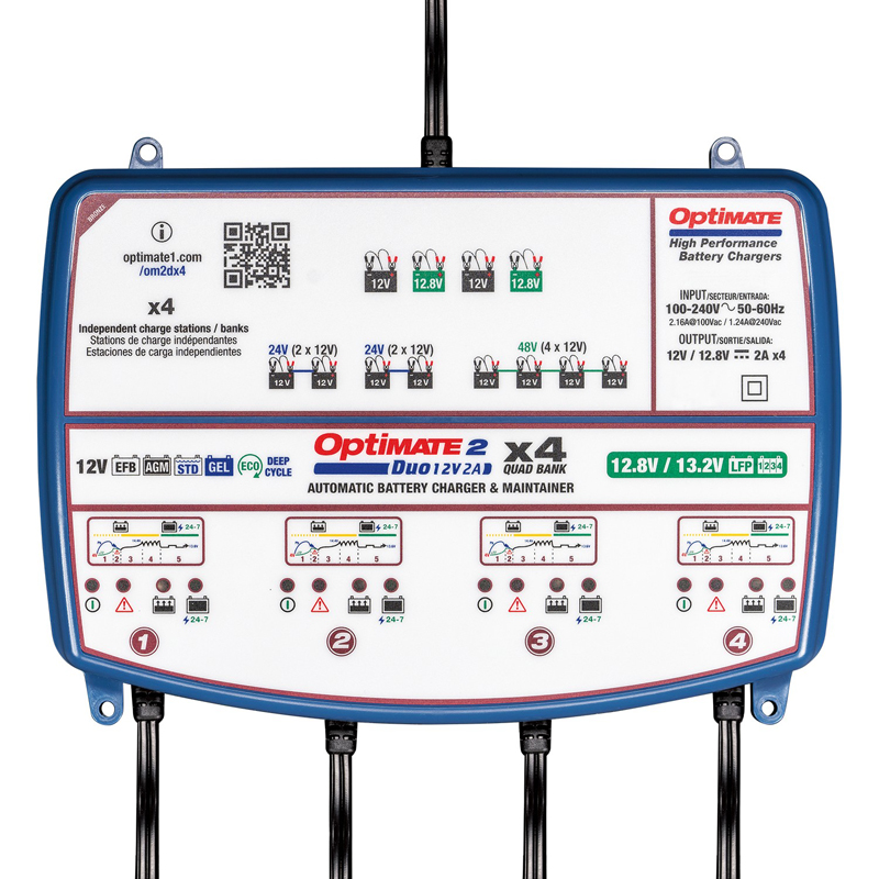 OptiMate 2 DUO x 4 BANK - 12V / 12,8V 2-Amp Acculader / tester / onderhouder