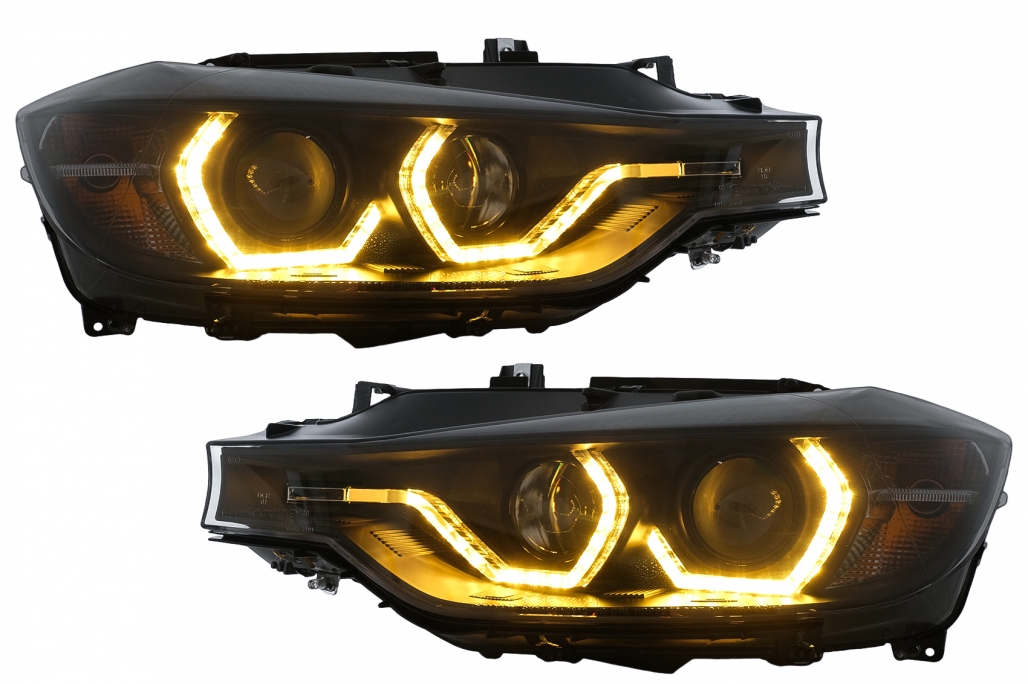 Koplampen BMW 3-Serie F30/F31 Angel Eyes Yellow LED DRL Zwart