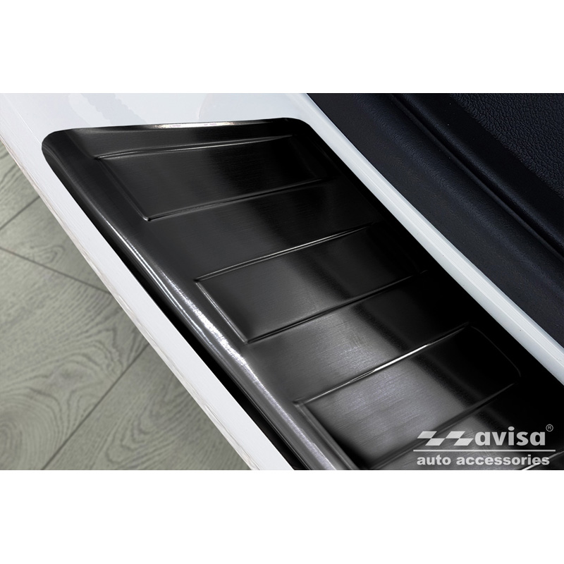 Zwart RVS Achterbumperprotector  VW Transporter T5 2003-2015 (alle) & T6 2015- / FL 2019- (met achterdeuren) 'XL' 'Ribs'