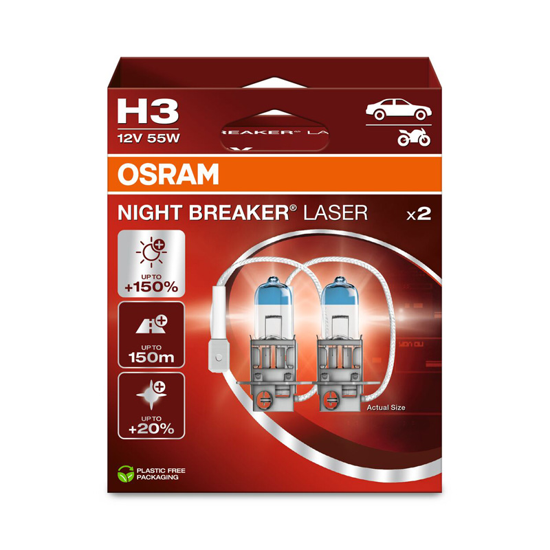Osram Night Breaker Laser Halogeen lampen - H3 - 12V/55W - set à 2 stuks