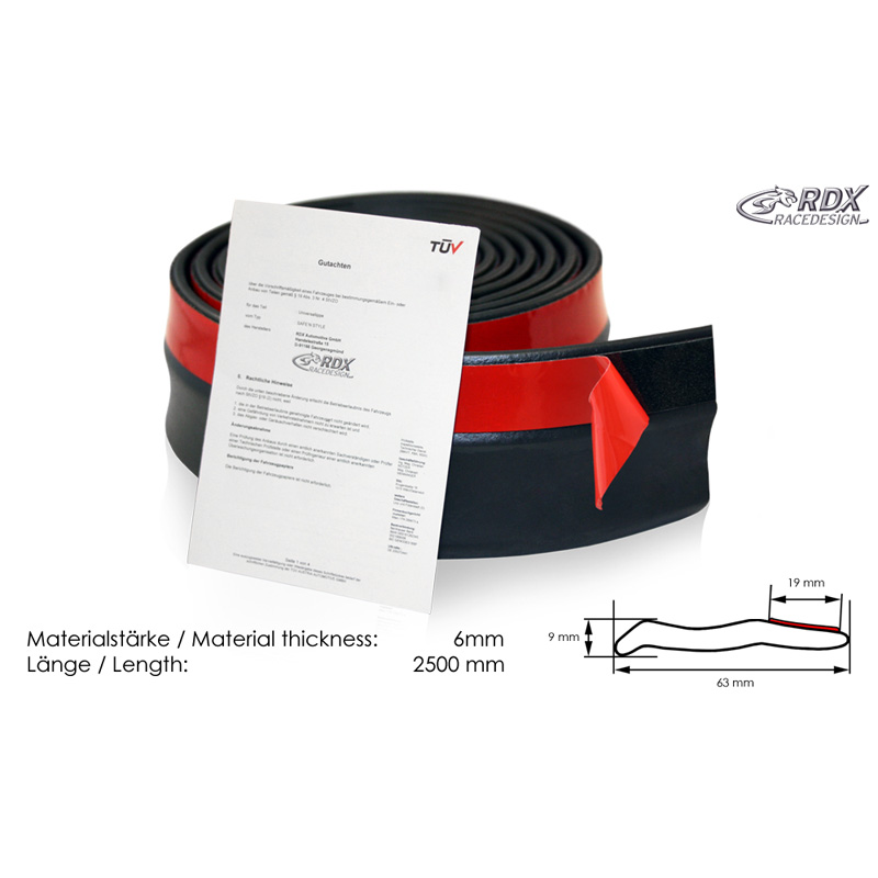 RDX Safe 'N Style Universele Voorspoiler/Sideskirt 250cm Zwart EPDM Rubber