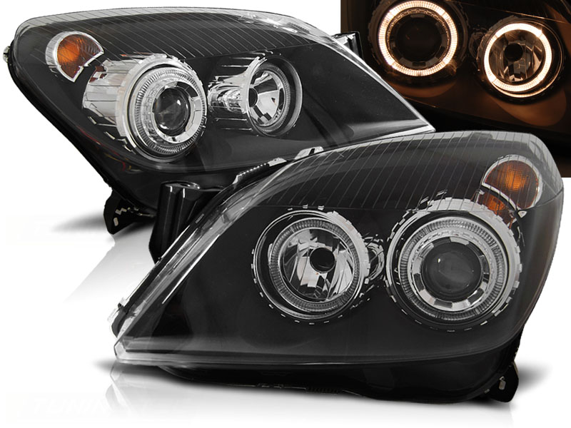 Koplampen Opel Astra H Angel Eyes chroom