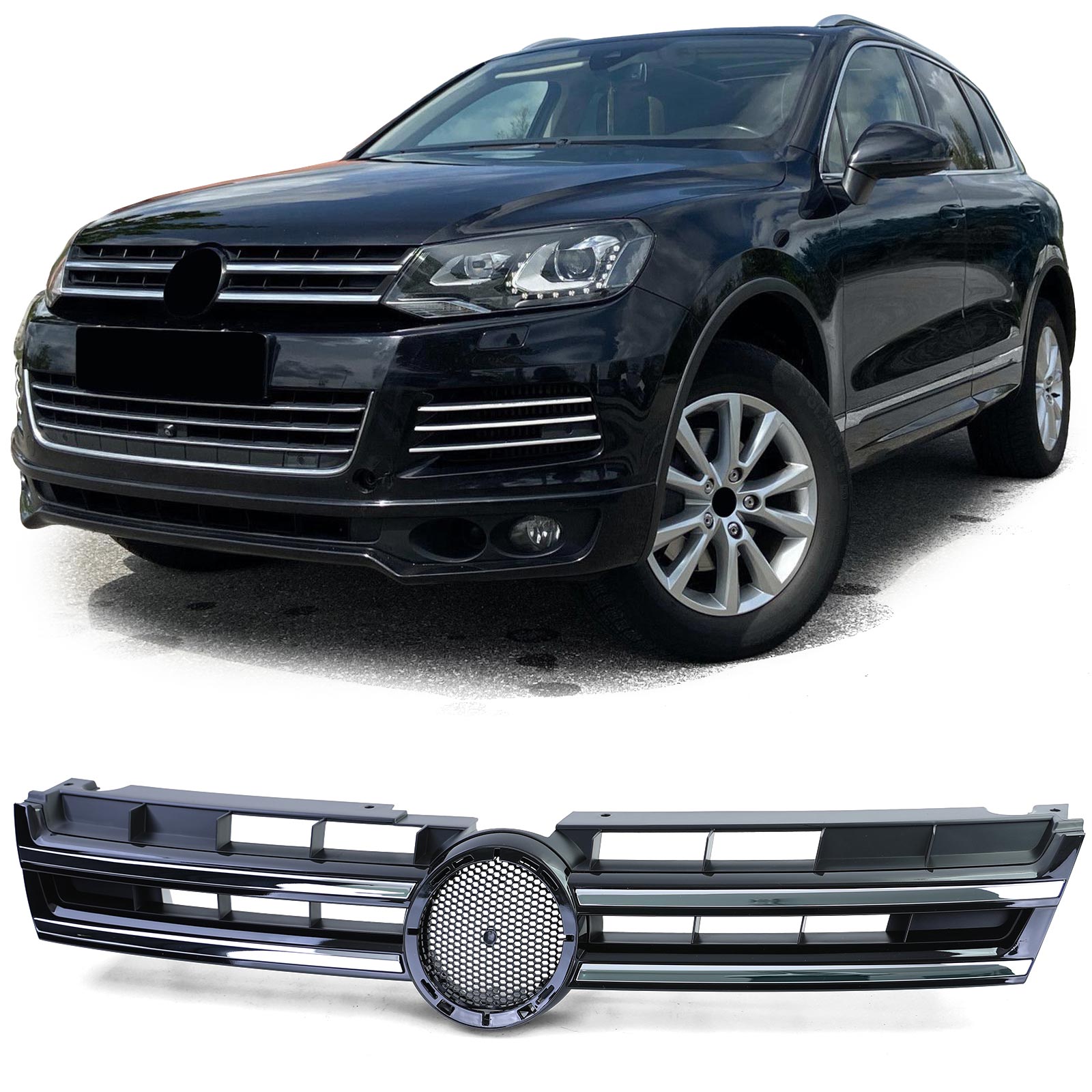 Grill VW Touareg 2 7P 10-14 Glans Zwart Chroom