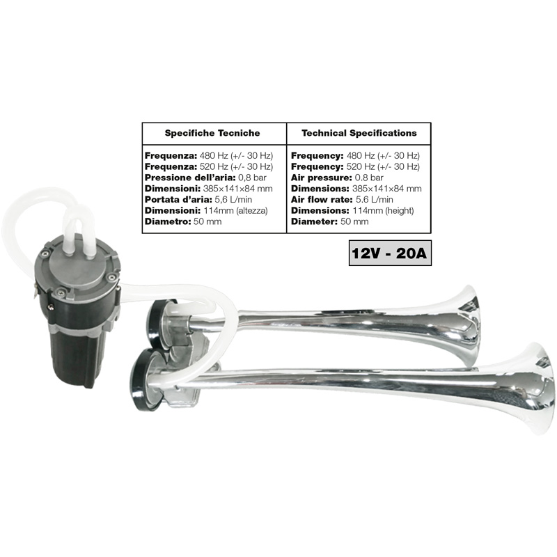Simoni Racing luchthoorn 2-toons - Truck - 12V 118dB - Aluminium