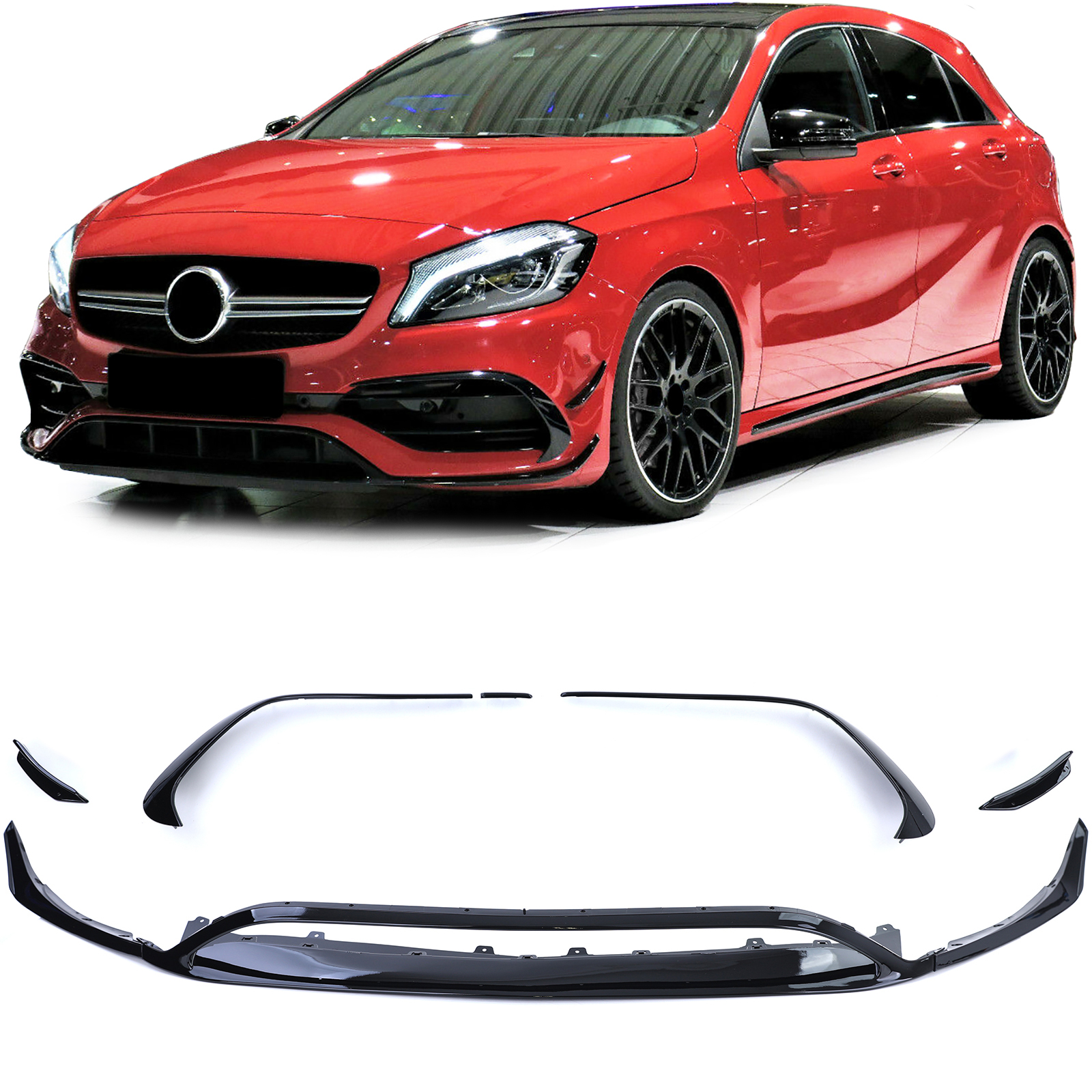 Mercedes A-Klasse W176 A45 Canards Aero 2015-2018 Glans Zwart