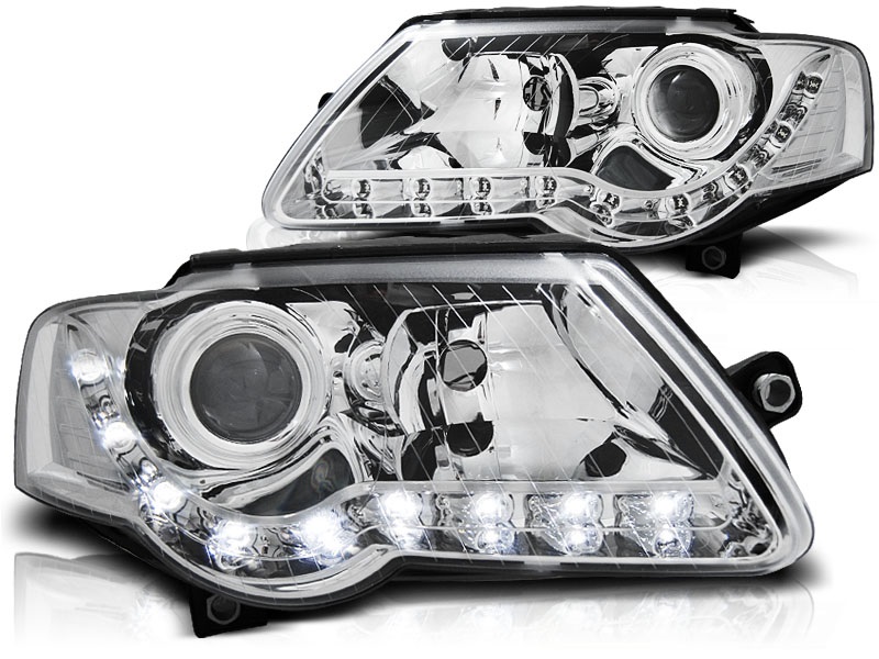 Koplampen VW Passat 3C 05-10 Devil Eyes DRL look chroom