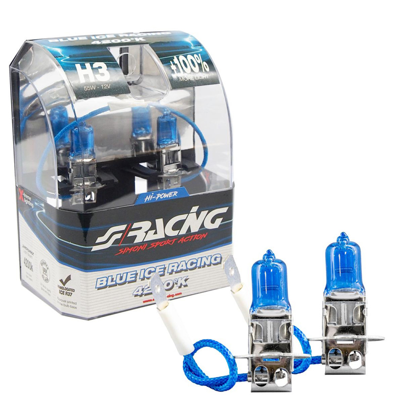 Simoni Racing Halogeen Lampen 'Blue Ice Racing' H3 (4200K) 12V/55W, set à 2 stuks ECE-R37