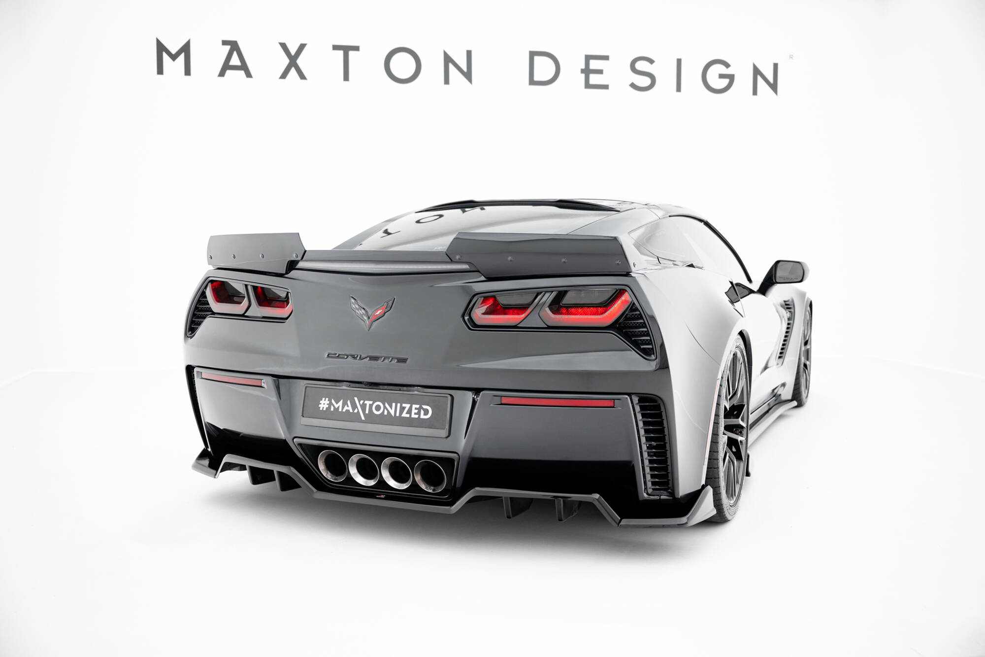 Achter Diffuser + Achterzij spoilers Chevrolet Corvette Z06 C7 Maxton Glans zwart