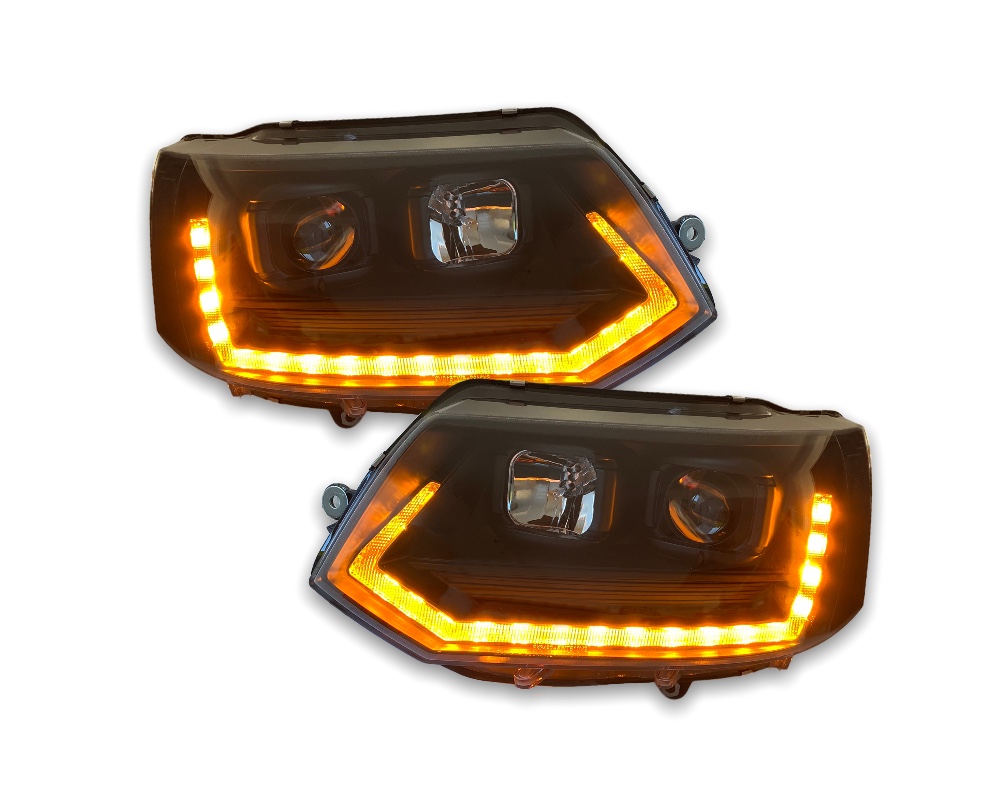 Koplampen VW T5 09-15 Tube LED Dynamic T6 look black V2