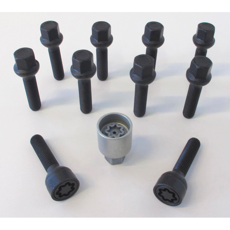 H&R Wielboutenset bolkonisch R13 M14x1.50 - Lengte 37mm - Zwart - 10 stuks (bv.  VAG) - incl. wielsloten