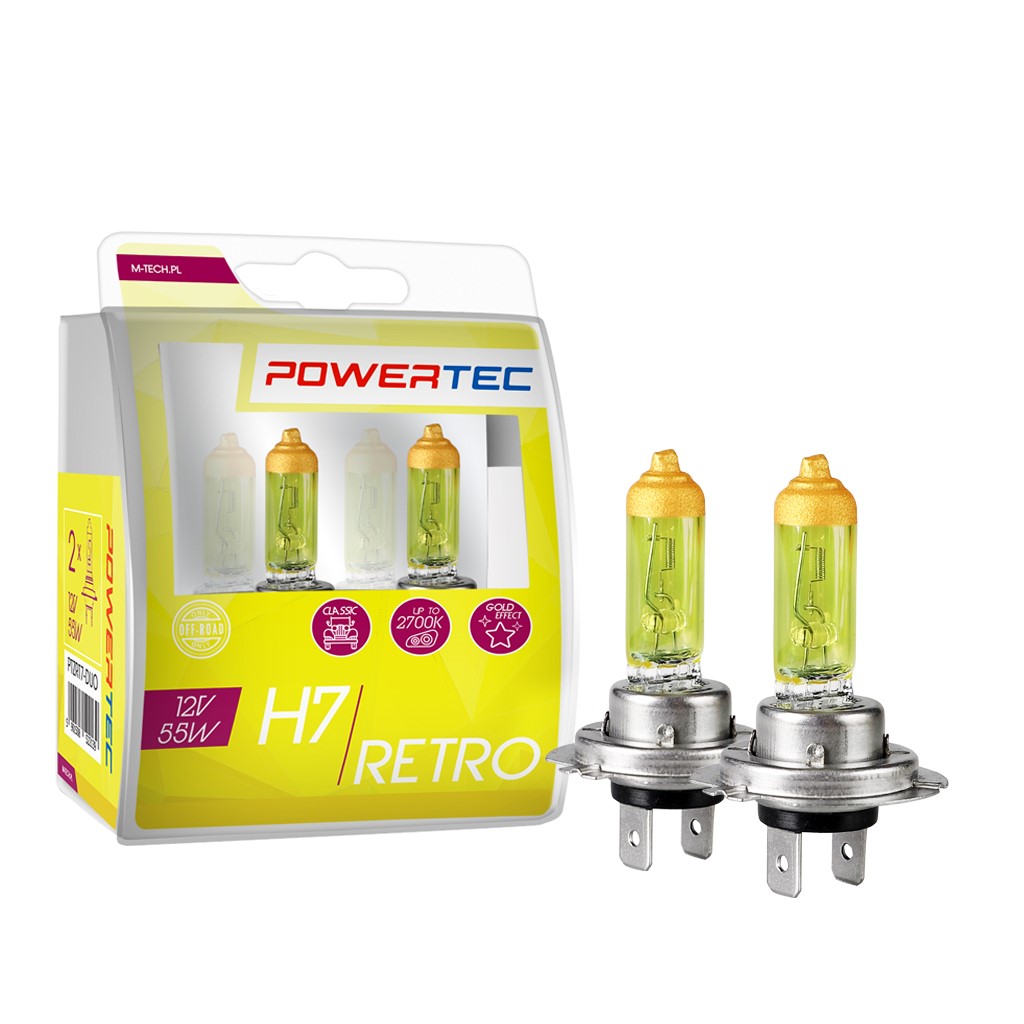 H7 lampen Geel 12V DUO 3200K Powertec Retro Yellow