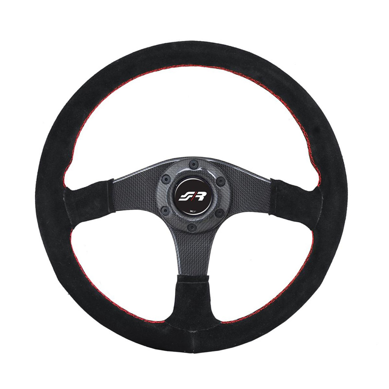 Simoni Racing Universeel Sportstuur Walter - Carbon - Zwart Suède + Rode Stiksels - Diameter 350mm