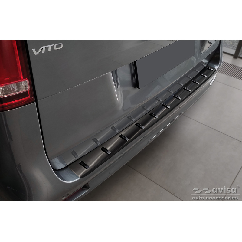 Zwart RVS Achterbumperprotector  Mercedes Vito / V-Klasse 2014-2019 & Facelift 2019- (achterklep) 'STRONG EDITION'