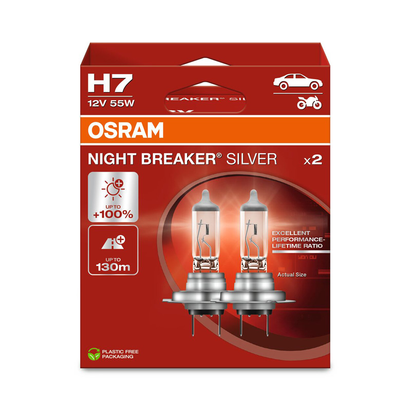 Osram Night Breaker Silver Halogeen lampen - H7 - 12V/55W - set à 2 stuks