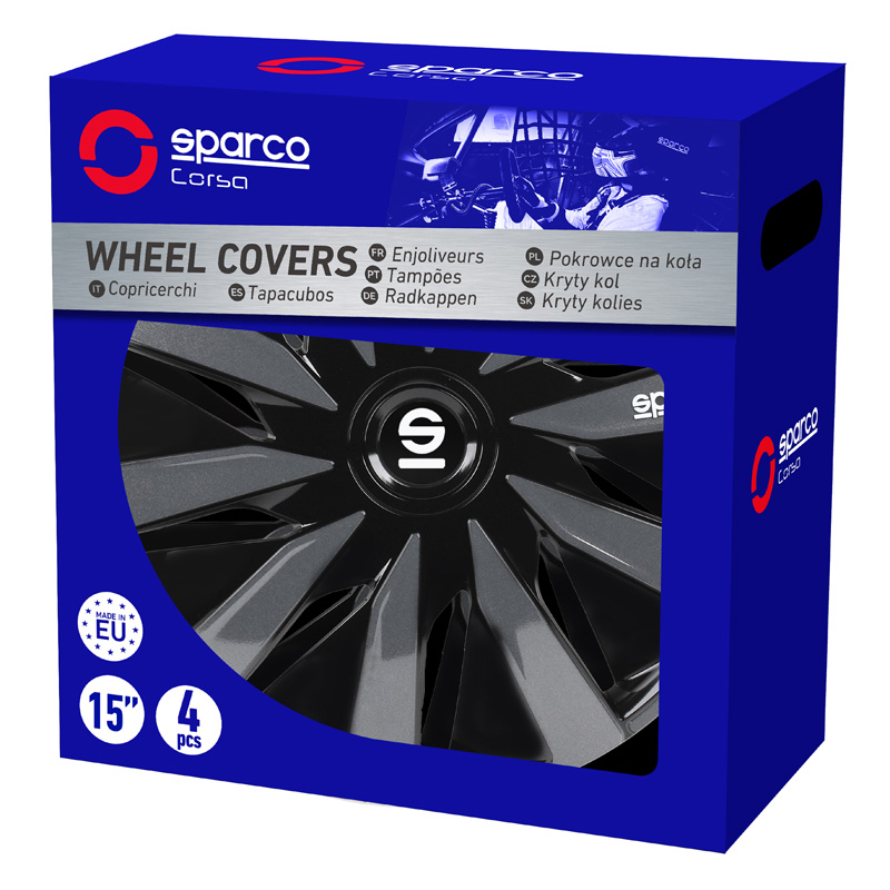 Sparco Wieldoppen Lazio - 16-inch - Zwart/Grijs - Set van 4 stuks