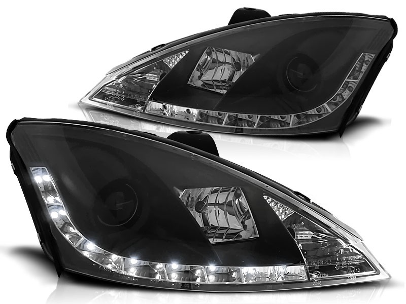Koplampen Ford Focus 98-01 zwart + Daytime Running Light