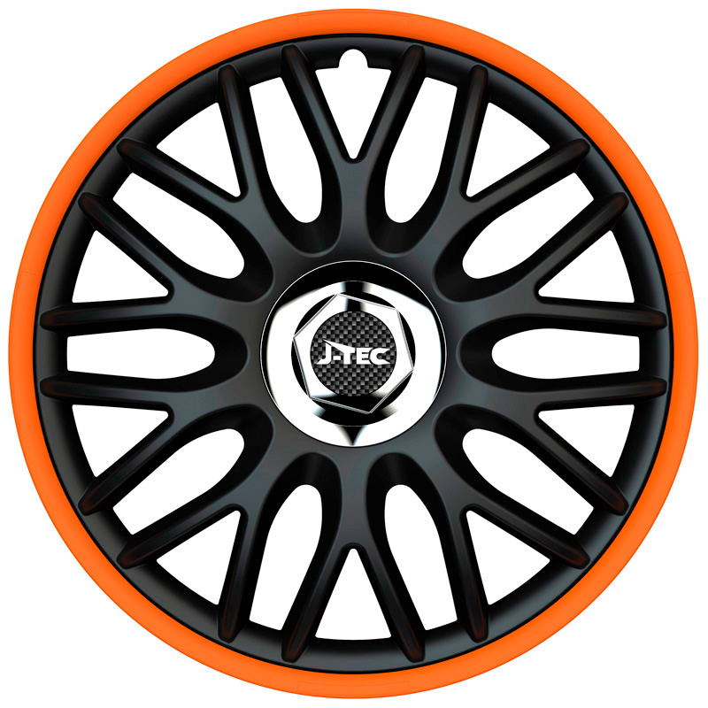 4-Delige J-Tec Wieldoppenset Orden R 14-inch zwart/oranje + chroom ring