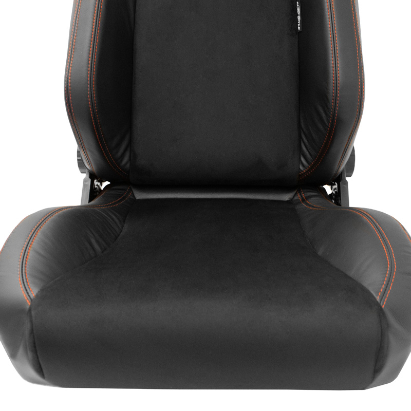 Sportstoel 'VGR Premium' - Zwart Leder & Alcantara + Rode stiksels - Dubbelzijdig verstelbare rugleuning - incl. sledes