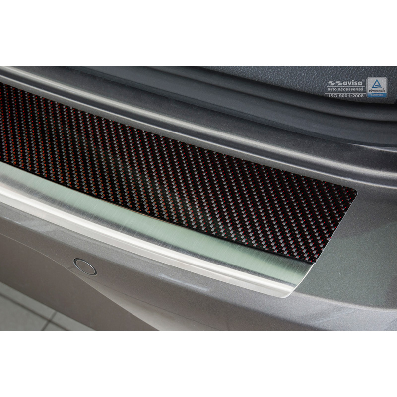 RVS Achterbumperprotector 'Deluxe'  Volkswagen Golf VII HB 3/5-deurs 2012-2019 Chroom/Rood-Zwart Carbon