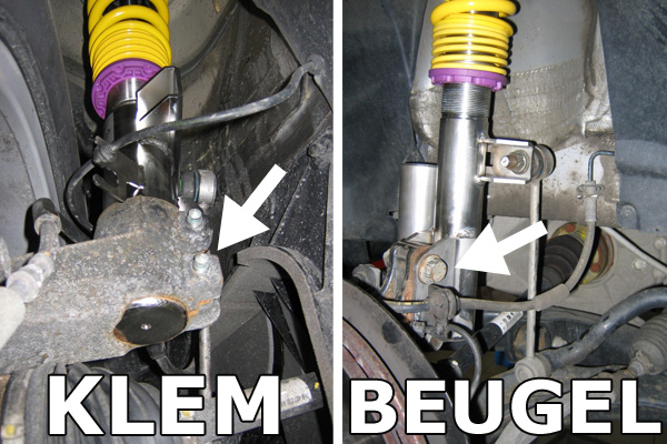 Schroefset KW V3 inox VW Transporter T6 geen DDC, Met beugel-bevestiging op de voorpoten