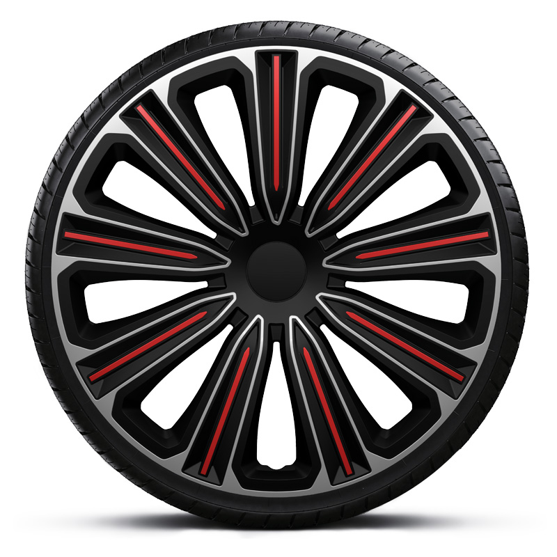 4-Delige J-Tec Wieldoppenset Rosso 15-inch zilver/zwart/rood