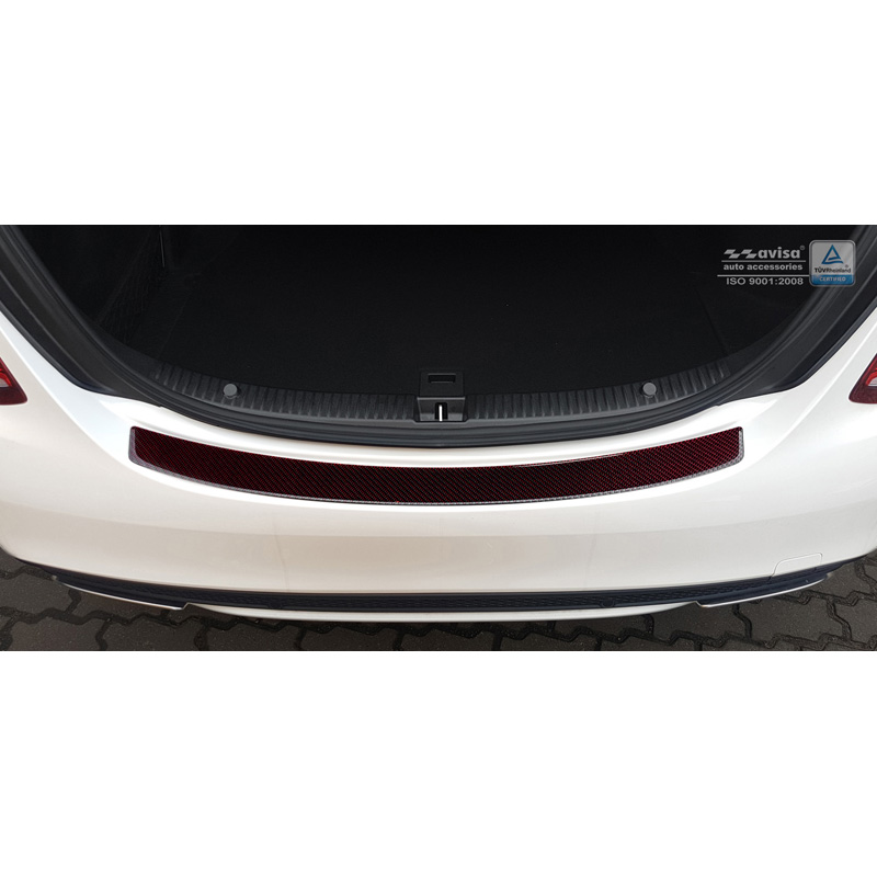 Carbon Achterbumperprotector  Mercedes C-Klasse W205 Sedan 2014-2021 Rood-Zwart Carbon