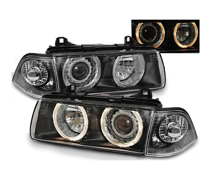 Koplampen BMW E36 Coupe/Cabrio Angel Eyes Zwart