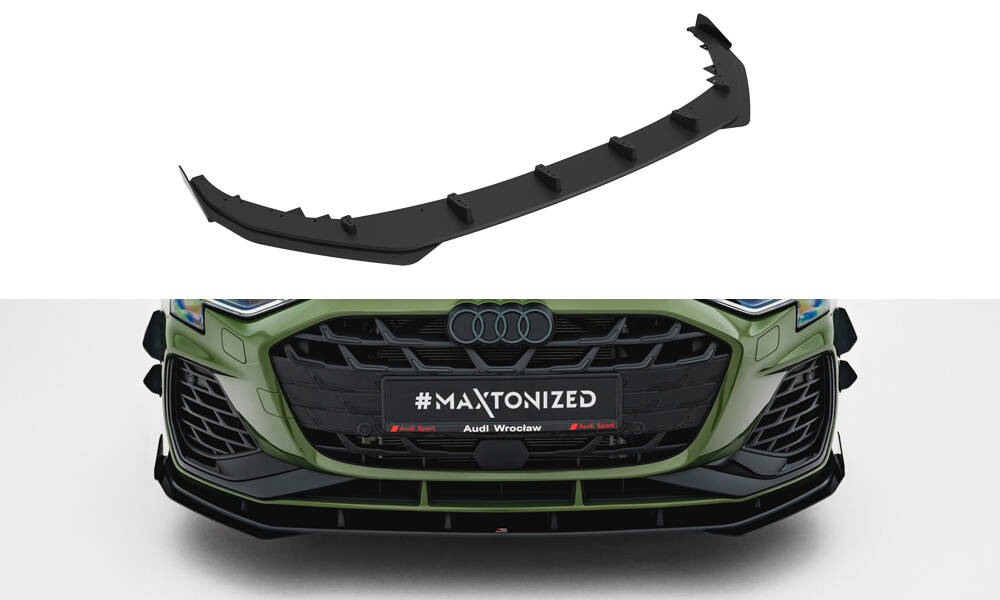 Street Pro Voorspoiler V.1 + Flaps Audi S3 / A3 S-line 8Y Facelift Maxton Glanzend zwart