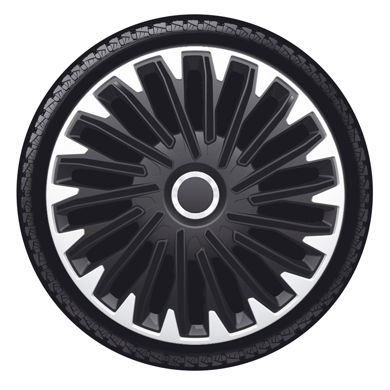 4-Delige Wieldoppenset Quantum Pro 16-inch zilver/zwart + chroom ring