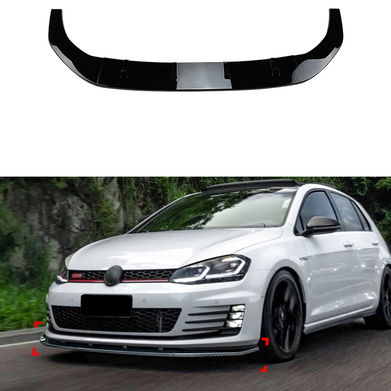 Voorspoilerlip  Volkswagen Golf VII GTi/GTD/R/R-Line 2012-2017 (Glanzend Zwart ABS)