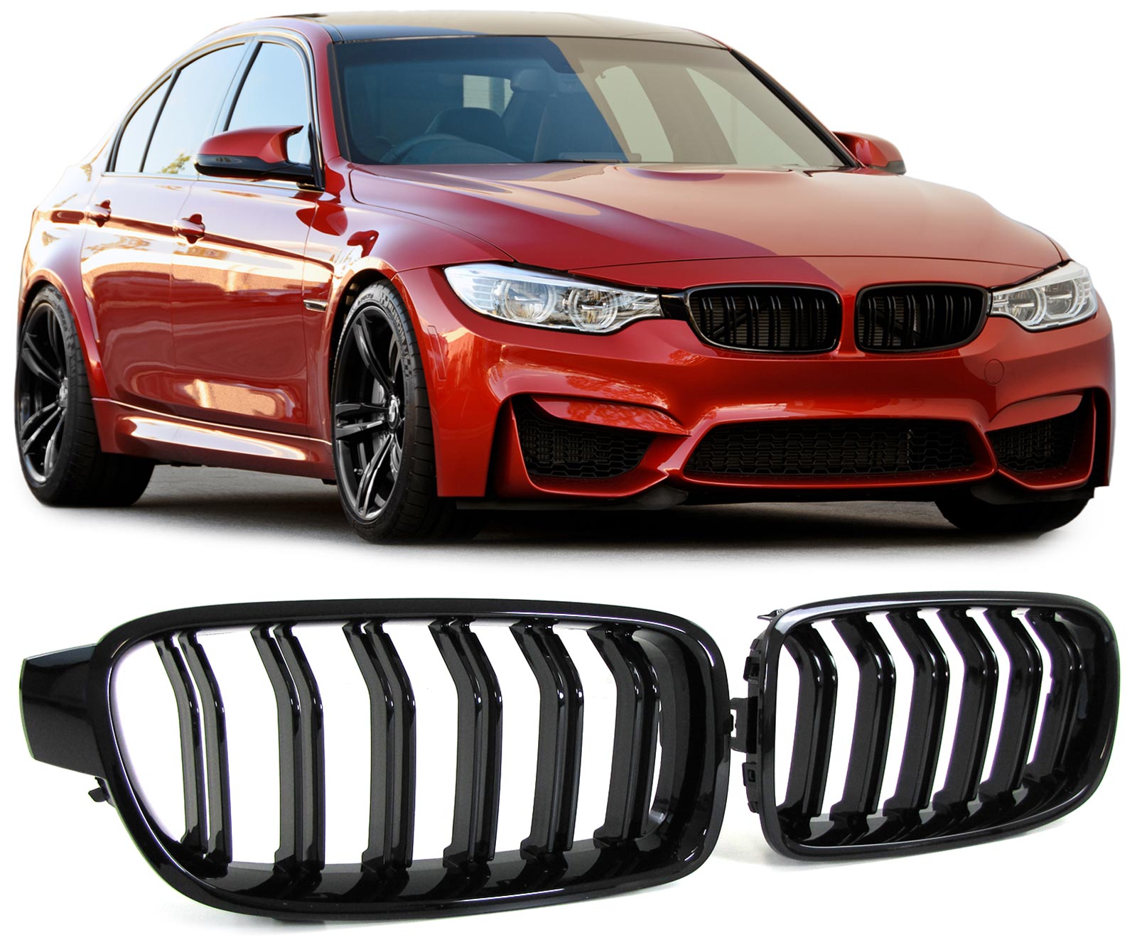 Grill Nieren  BMW F30/F31 Glans Zwart 11-15 Dubbel Spaak