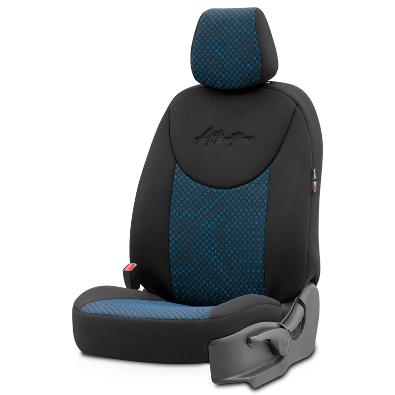 Universele Stoffen Stoelhoezenset 'Attraction' Zwart/Blauw - 11-delig - geschikt voor Side-Airbags