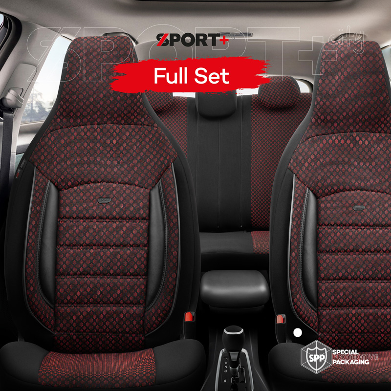 Universele Stoffen 'CityBug' Stoelhoezenset 'Sport Plus' Zwart/Rood - 9-delig - geschikt voor Side-Airbags