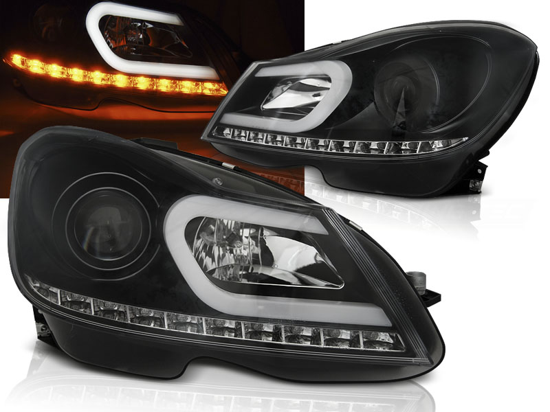 Koplampen Mercedes C-Klasse W204 2011- met Tube Zwart